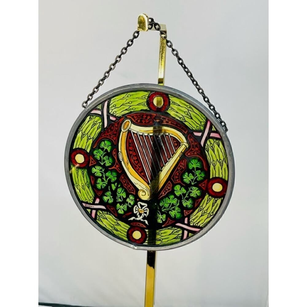 St. Patrick Celtic Harp Suncatcher Green Irish Glass